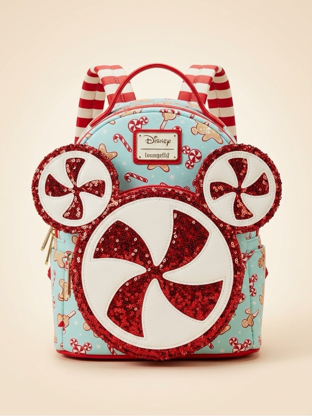 Loungefly Kids Peppermint Mouse Ear Mini Backpack - Red & Light Blue